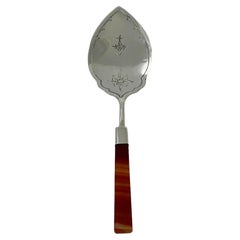 Cuchara de servir de plata holandesa con ágata de C.F. Wewer, 1981