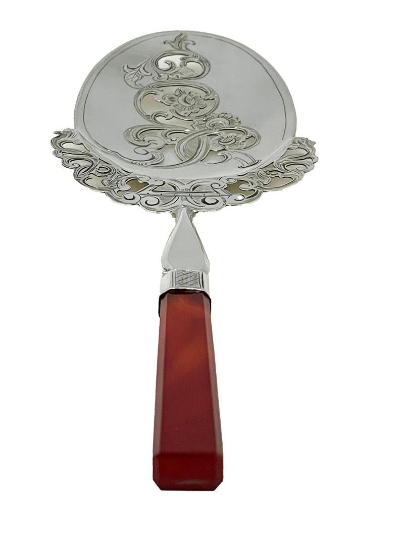 Niederländisches Silber mit Achat, Servierlöffel von Franciscus Jacobus de Leeuw, 1869 (19. Jahrhundert) im Angebot