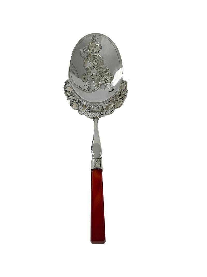 Niederländisches Silber mit Achat, Servierlöffel von Franciscus Jacobus de Leeuw, 1869 im Angebot 4