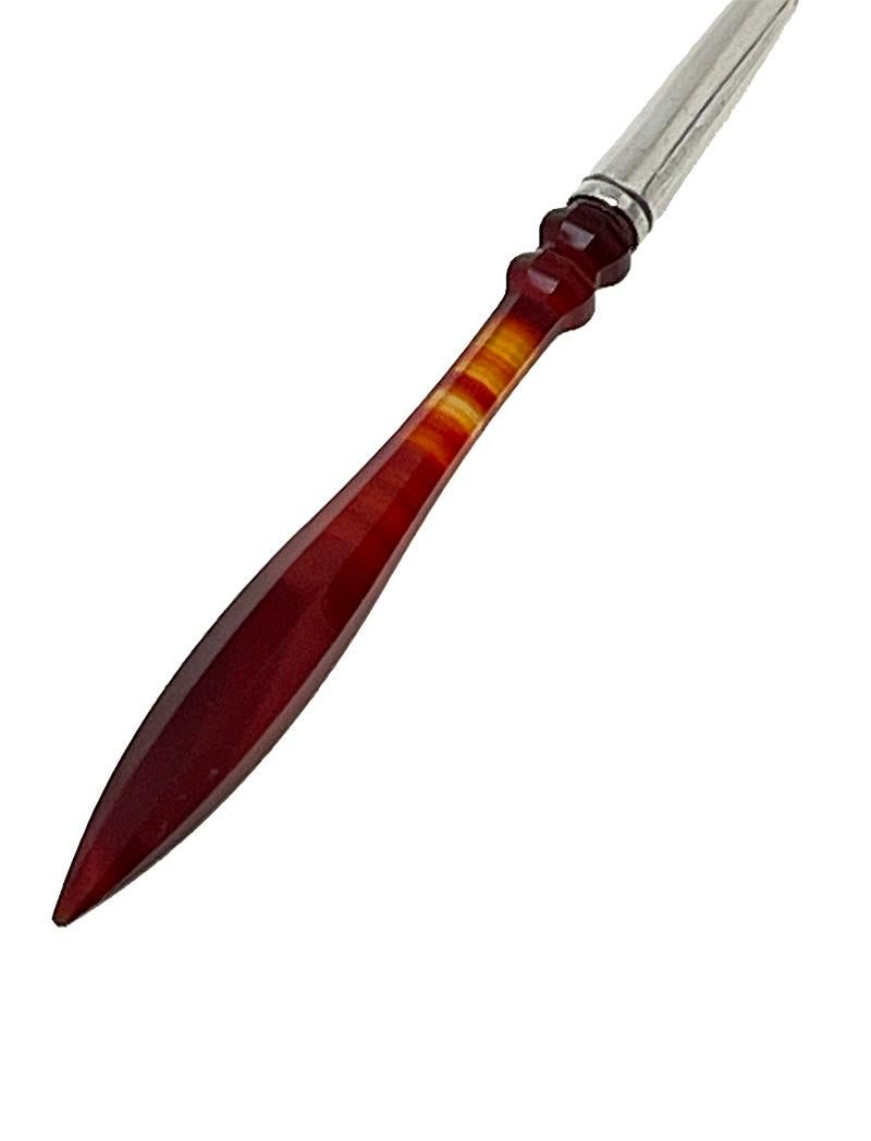 Cuillère à sucre hollandaise en argent et agate par Jacob van der Ree, 1856-1886 Bon état - En vente à Delft, NL
