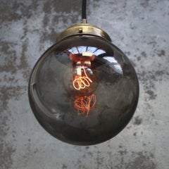 Dutch Smoked Glass Globe Vintage Brass Top Pendant Lights