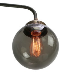 Dutch Smoked Glass Vintage Brass Cast Iron Sconces Wall Lights