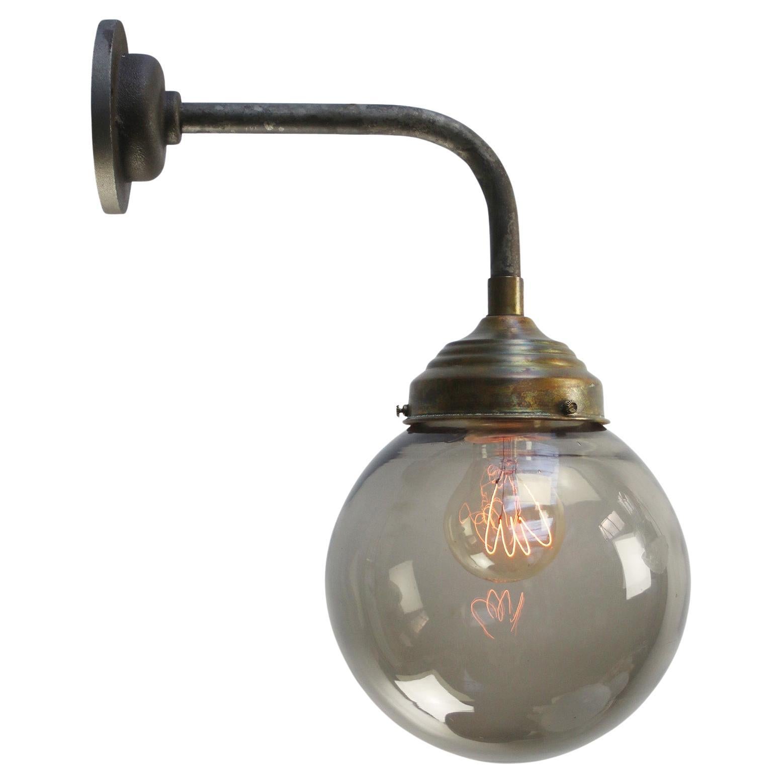 Dutch Smoked Glass Vintage Brass Cast Iron Sconces Wall Lights