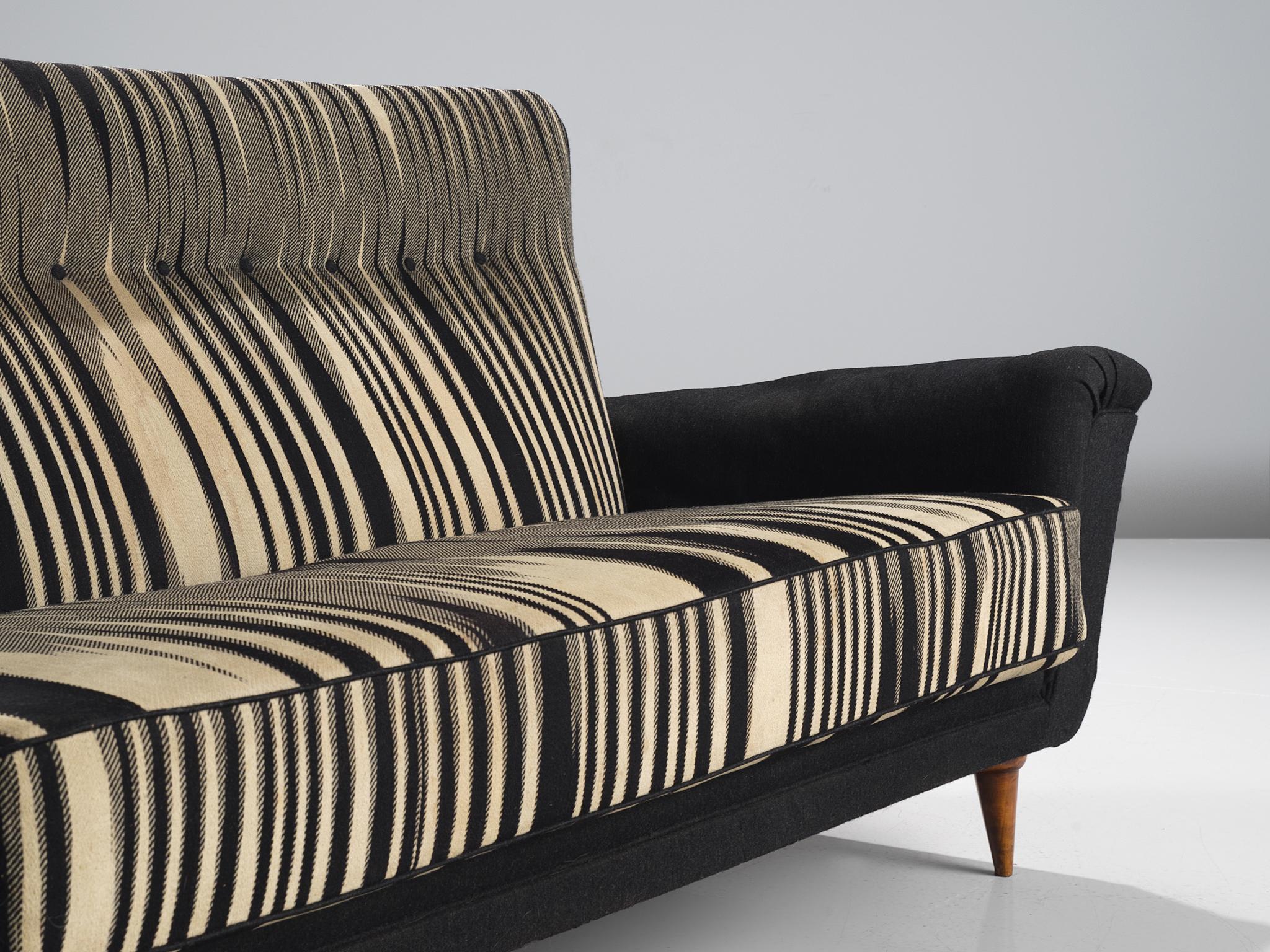 Fabric Dutch Sofa in Striped Black and White Upholstery