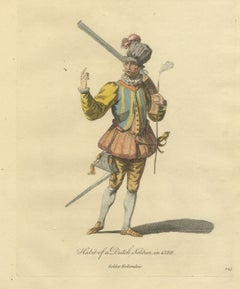 Dutch Soldier in 1588 with a Musket, Hand Colored Jefferys Costume Plate, 1757