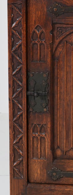 Dutch Solid Oak Gothic Revival Cabinet or Dry Bar, 1940s