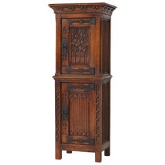 Dutch Solid Oak Gothic Revival Cabinet or Dry Bar, 1940s