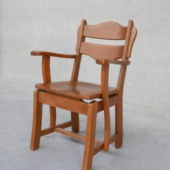Dutch Solid Oak Mid-Century Armchair