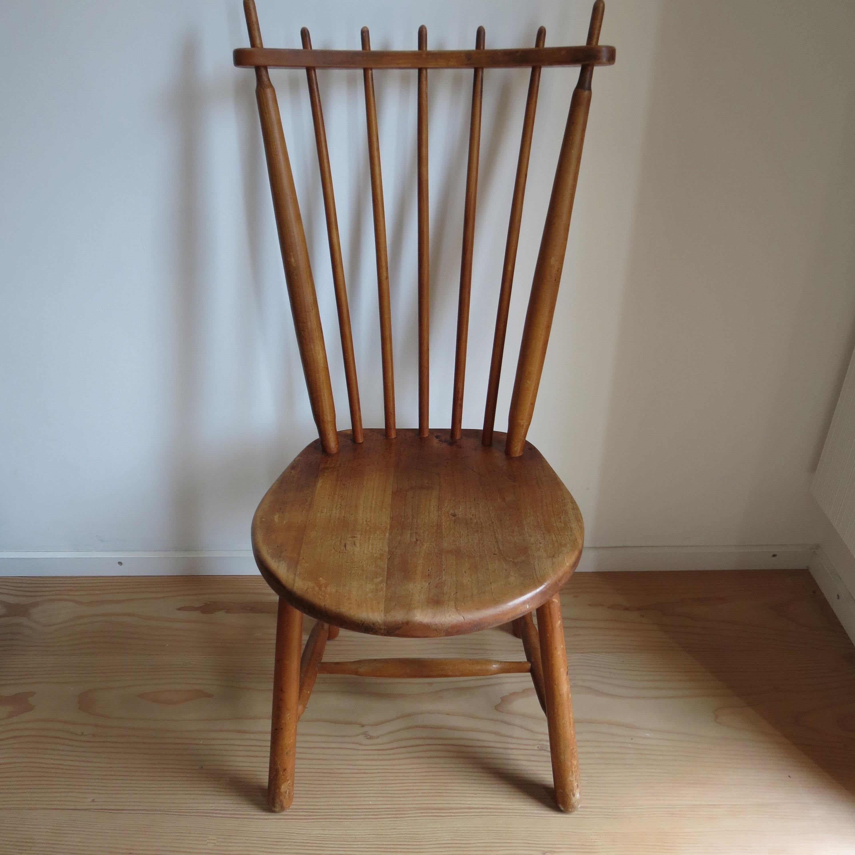Mid-Century Modern Dutch Spindle back Folk Dining Chair by De Ster Gelderland 1960s For Sale