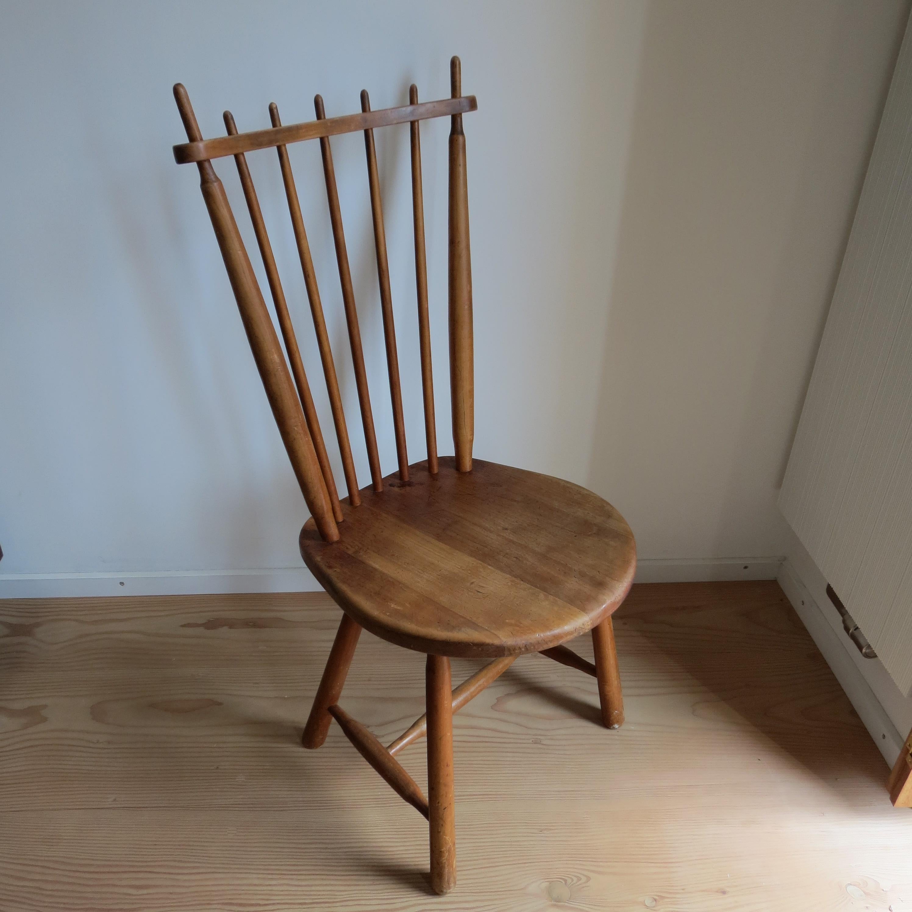 Machine-Made Dutch Spindle back Folk Dining Chair by De Ster Gelderland 1960s For Sale