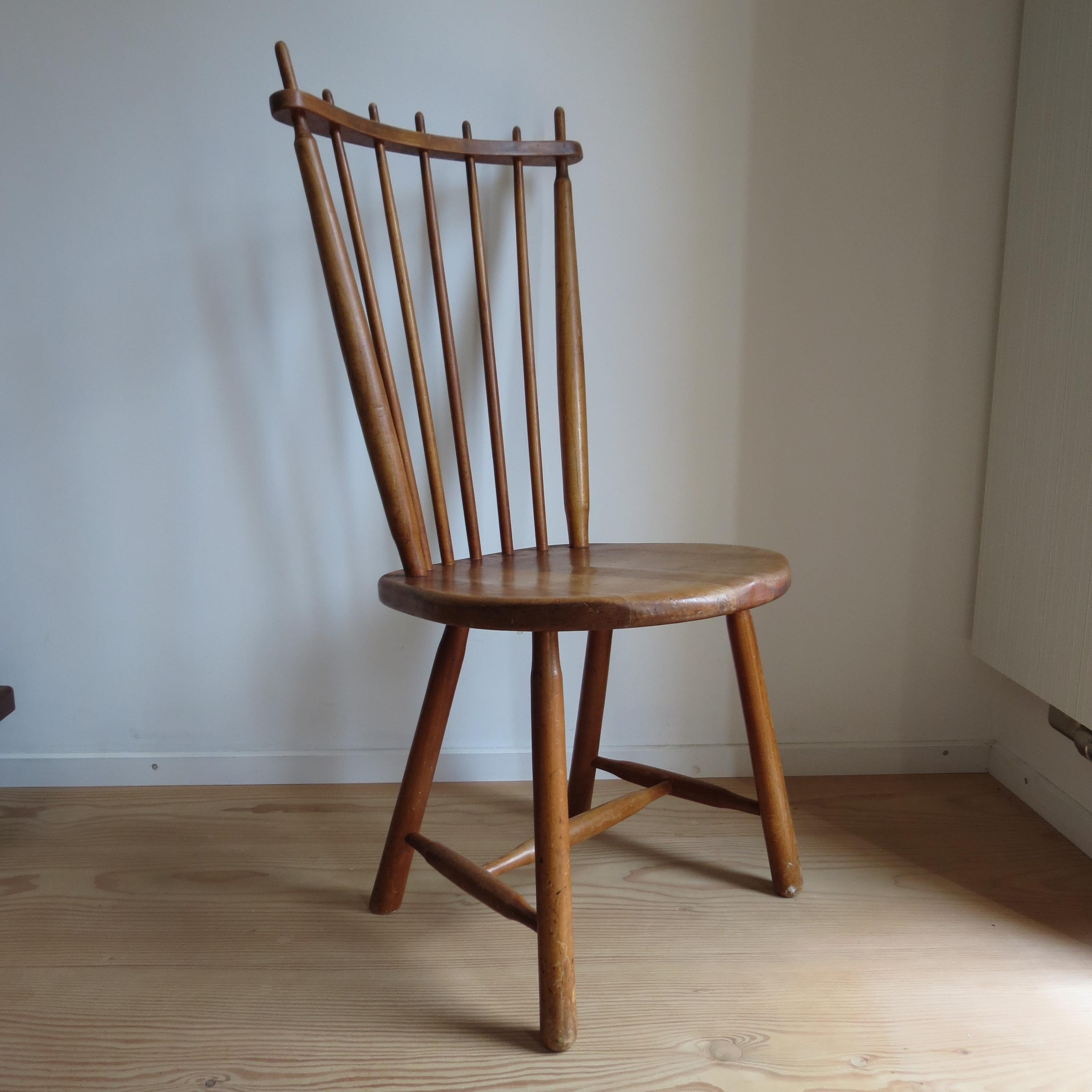 20th Century Dutch Spindle back Folk Dining Chair by De Ster Gelderland 1960s For Sale