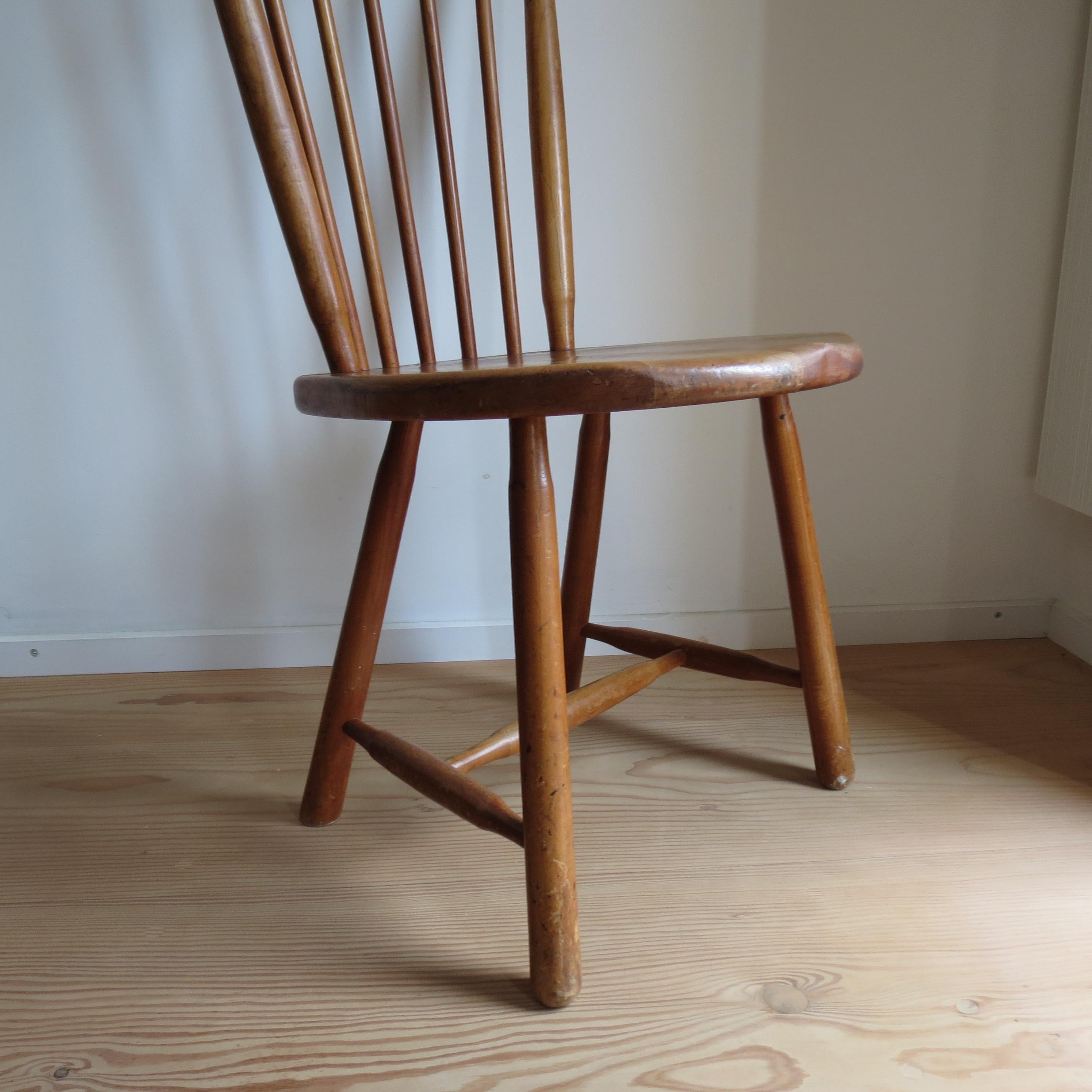 Birch Dutch Spindle back Folk Dining Chair by De Ster Gelderland 1960s For Sale