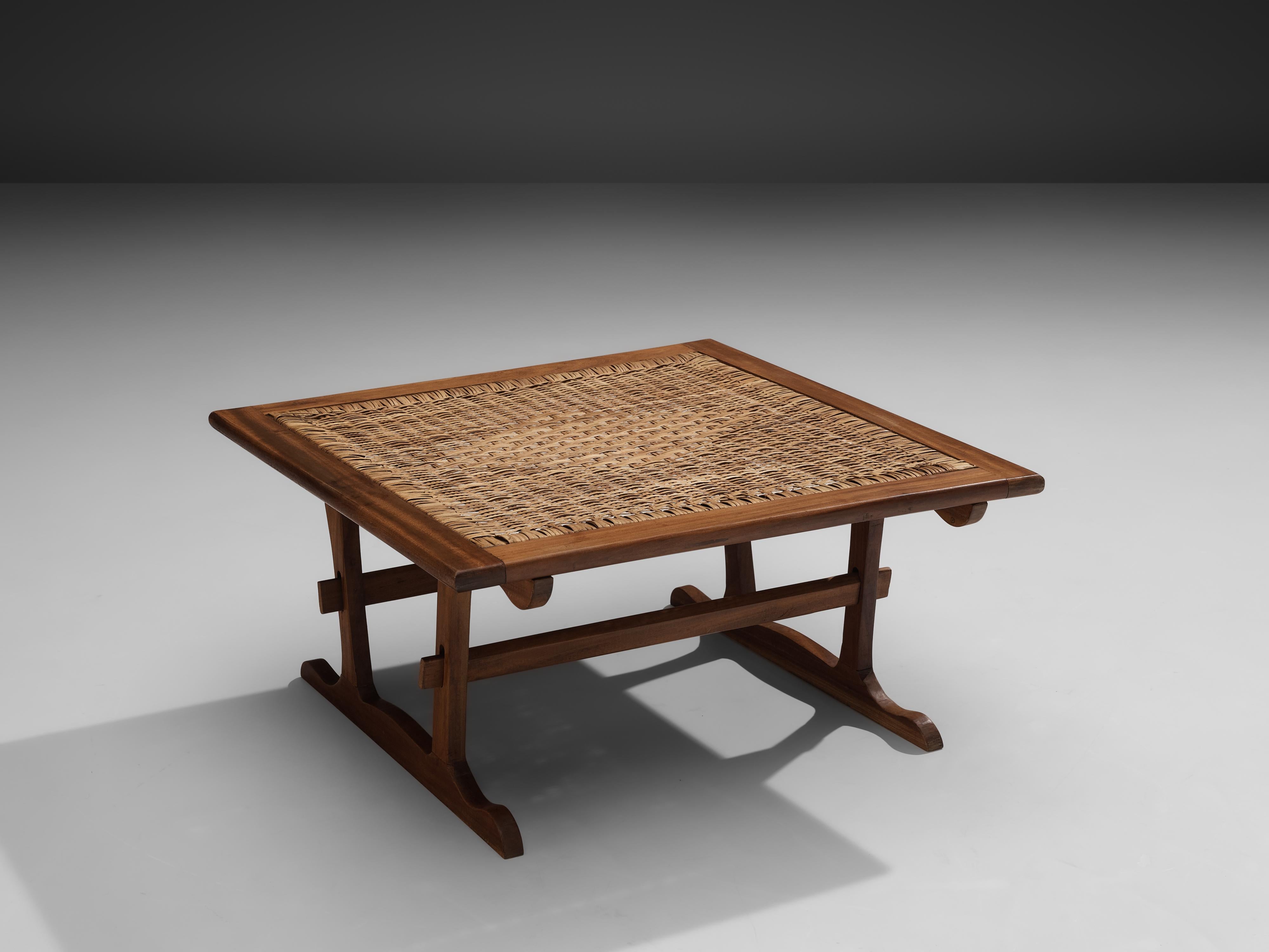 Dutch Square Coffee Table in Wicker and Stained Oak 5