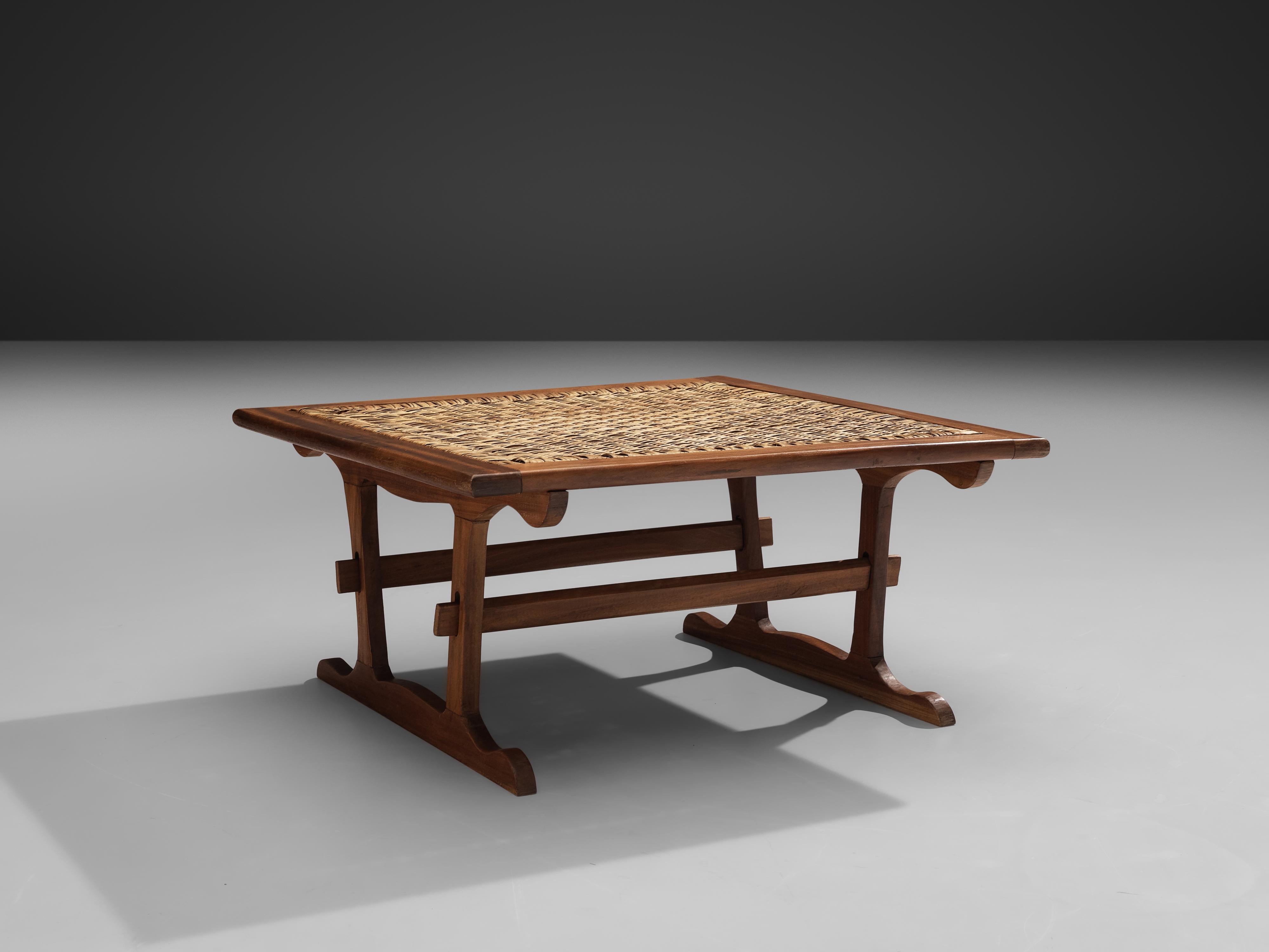 Dutch Square Coffee Table in Wicker and Stained Oak 1