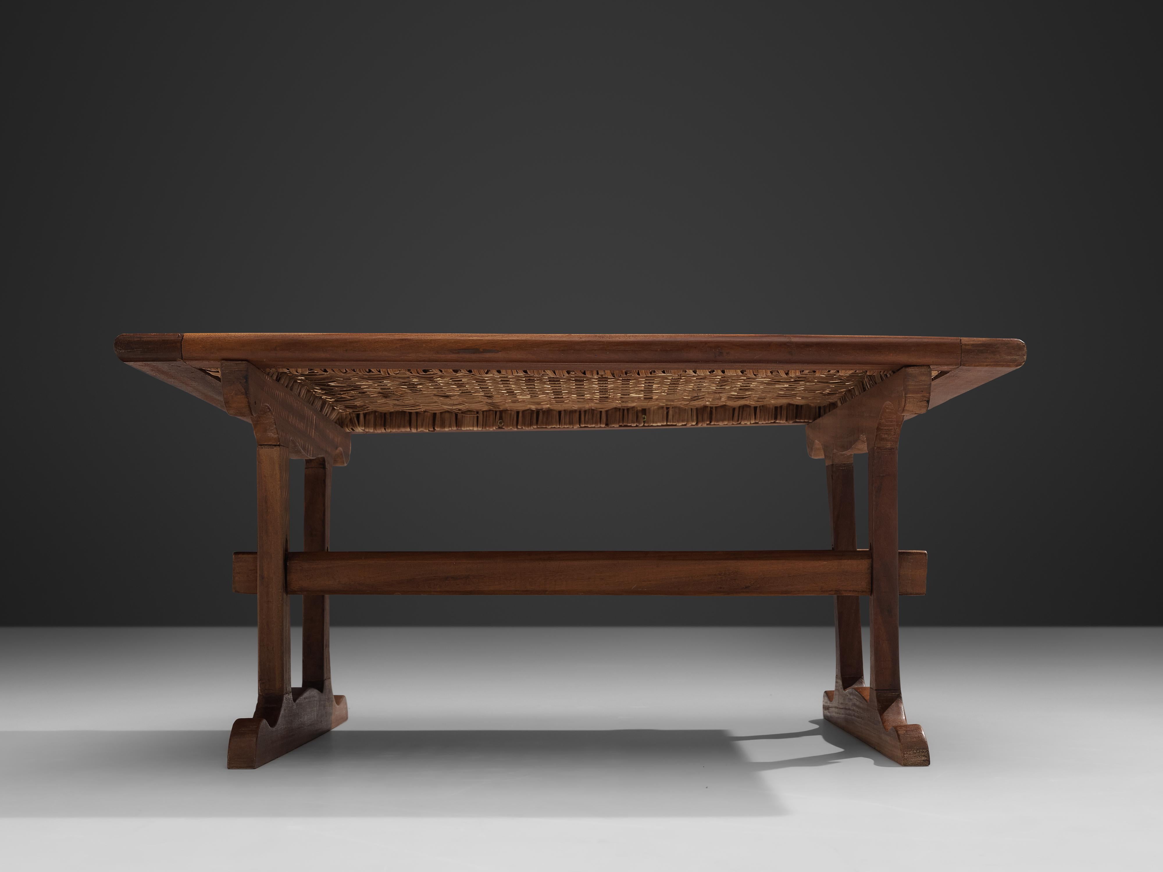 Dutch Square Coffee Table in Wicker and Stained Oak 2