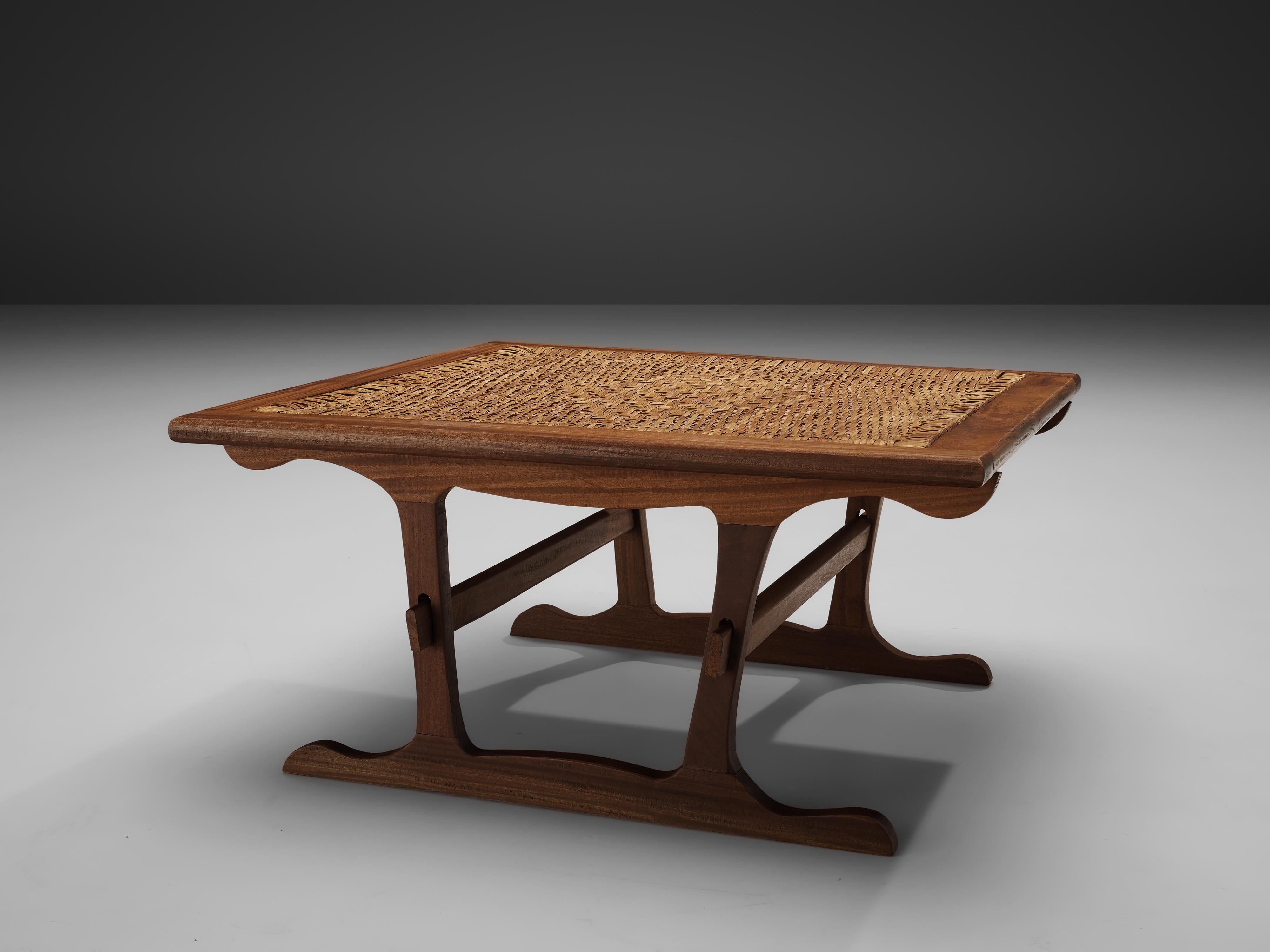 Dutch Square Coffee Table in Wicker and Stained Oak 3