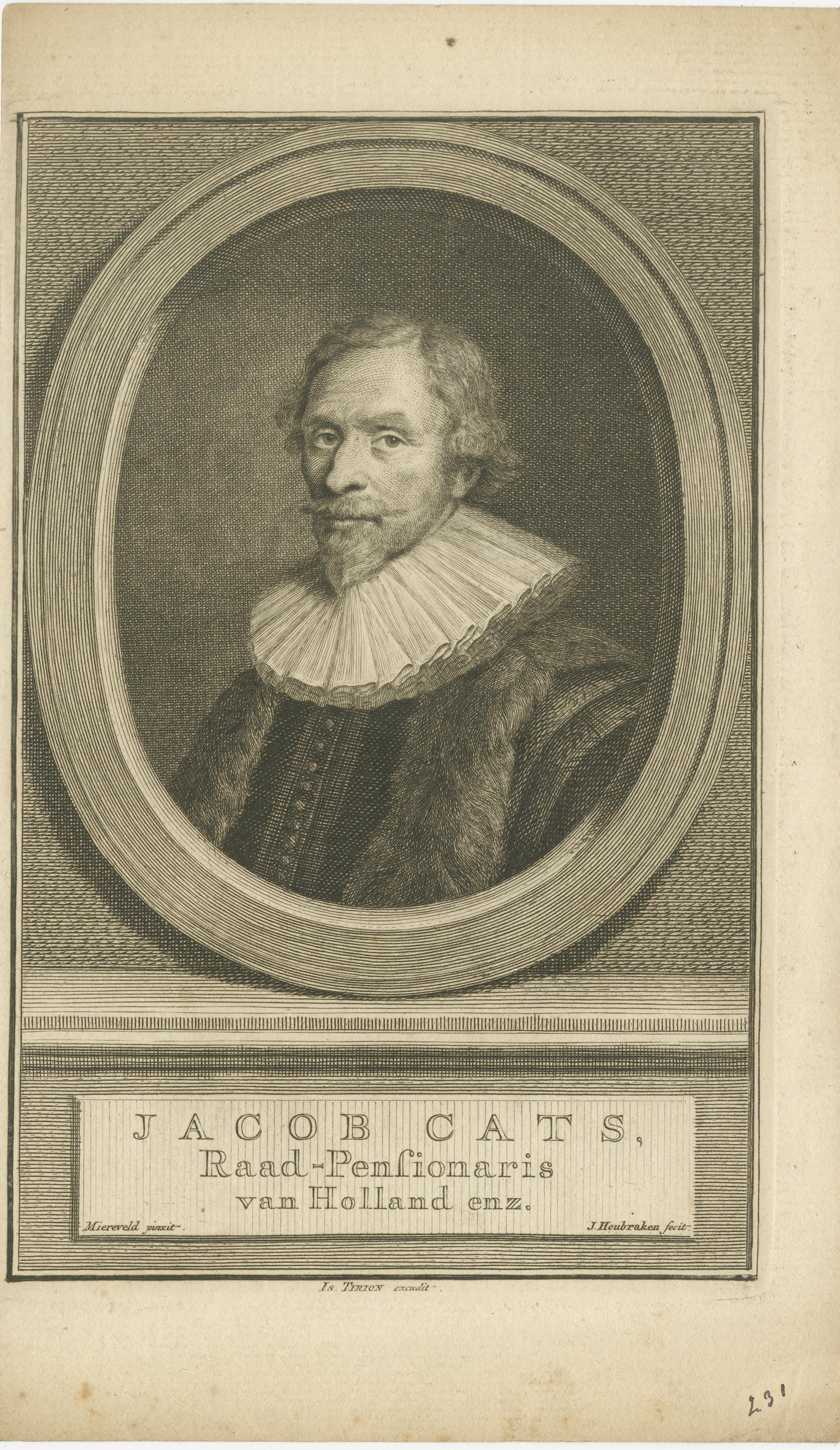 Dutch Statesmen and Admiral – Pauw, Hein, and Cats, c.1750 Copper Engravings

This striking set of three 18th-century copper engravings presents portraits of key figures from the Dutch Republic’s political and naval history: Adriaan Pauw, Pieter