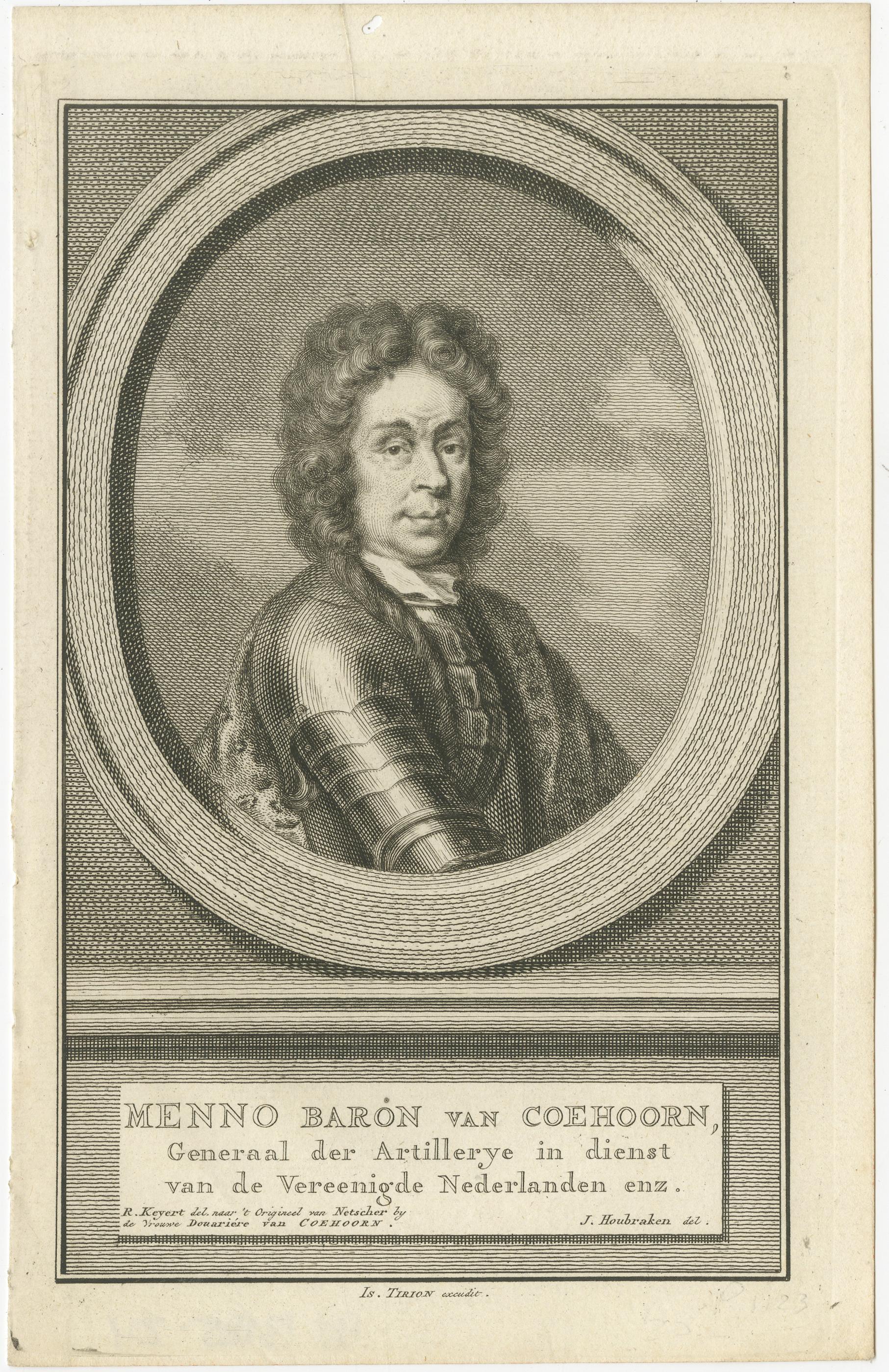 Dutch Statesmen and Military Leaders – Beverningk, Hop, and Van Coehoorn

This fine 18th-century copper engraving set presents three eminent figures of the Dutch Republic: Hieronymus van Beverningk, Mr. Jacob Hop, and Menno Baron van Coehoorn.