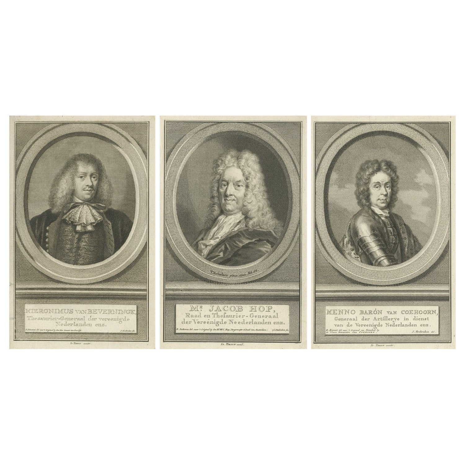 Dutch Statesmen and Military Leaders – Beverningk, Hop, and Van Coehoorn, c.1750 For Sale