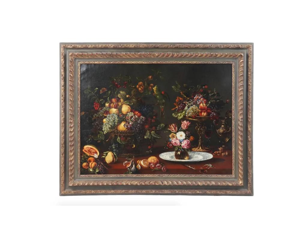 Johan Christian Roedig, Dutch, 1751 to 1802, oil painting on linen canvas depicting a Still Life with Fruit Flowers and a Parrot, 1801. Framed. Provenance: Fine Estate, Inc., San Rafael, CA, United States, December 12, 2021, lot 198. Owner: Mr.