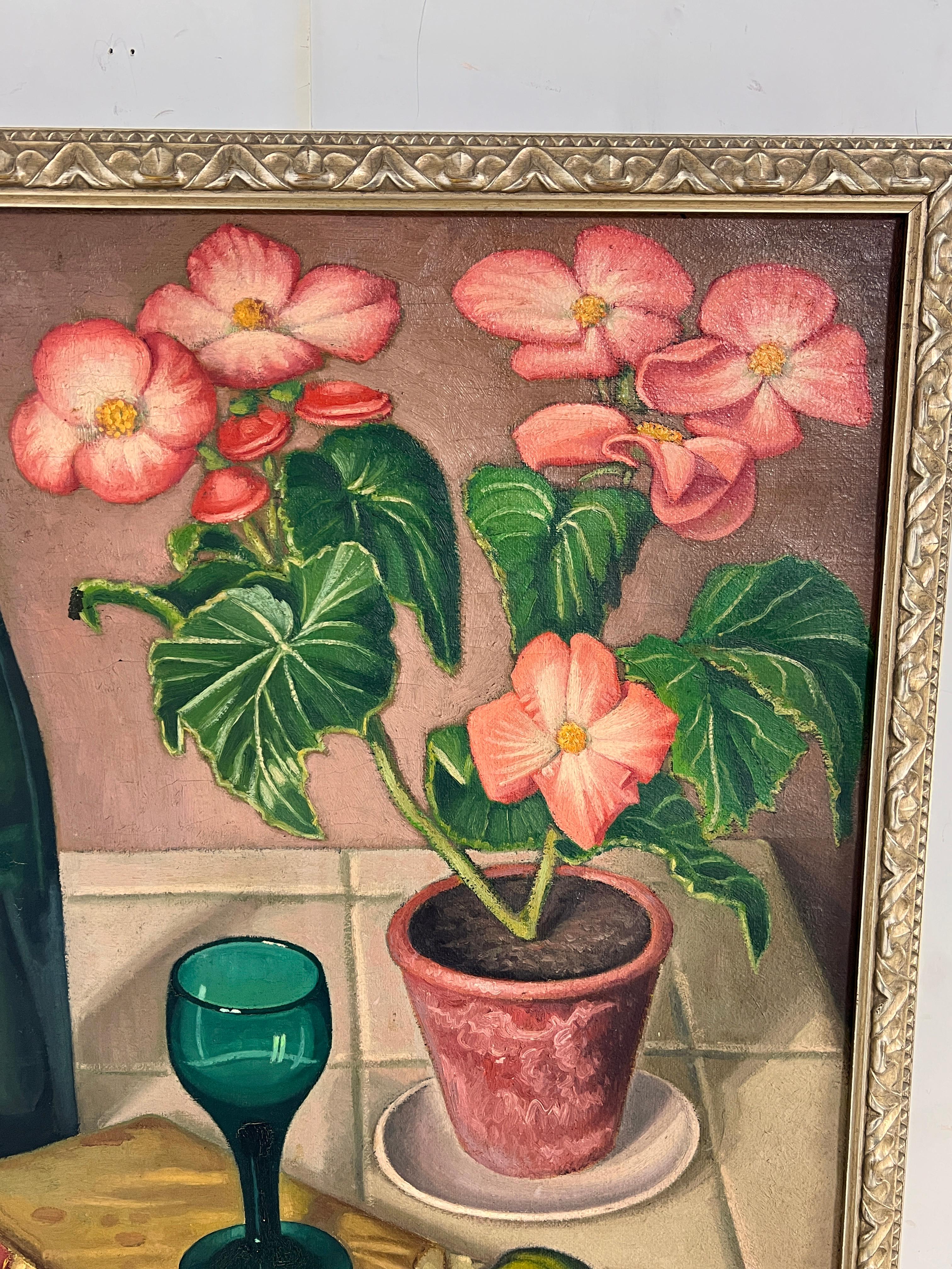 Nature morte sur toile de l'artiste néerlandais Pieter Adrianus Bekker (1912-1992), vers les années 1940,  titré au verso 