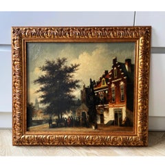 Scène de rue hollandaise peinture à l'huile dans un cadre gracieux signé Nijland