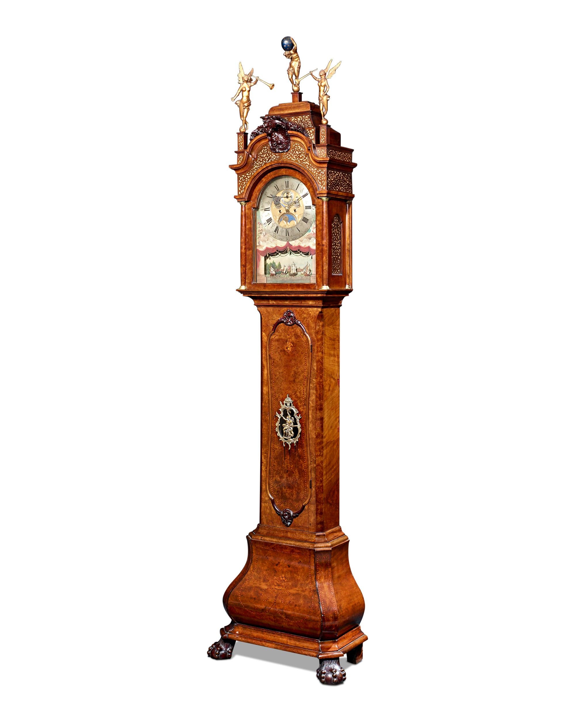 Dutch Striking Burl Walnut Tall Case Clock by Jonah Smith 1