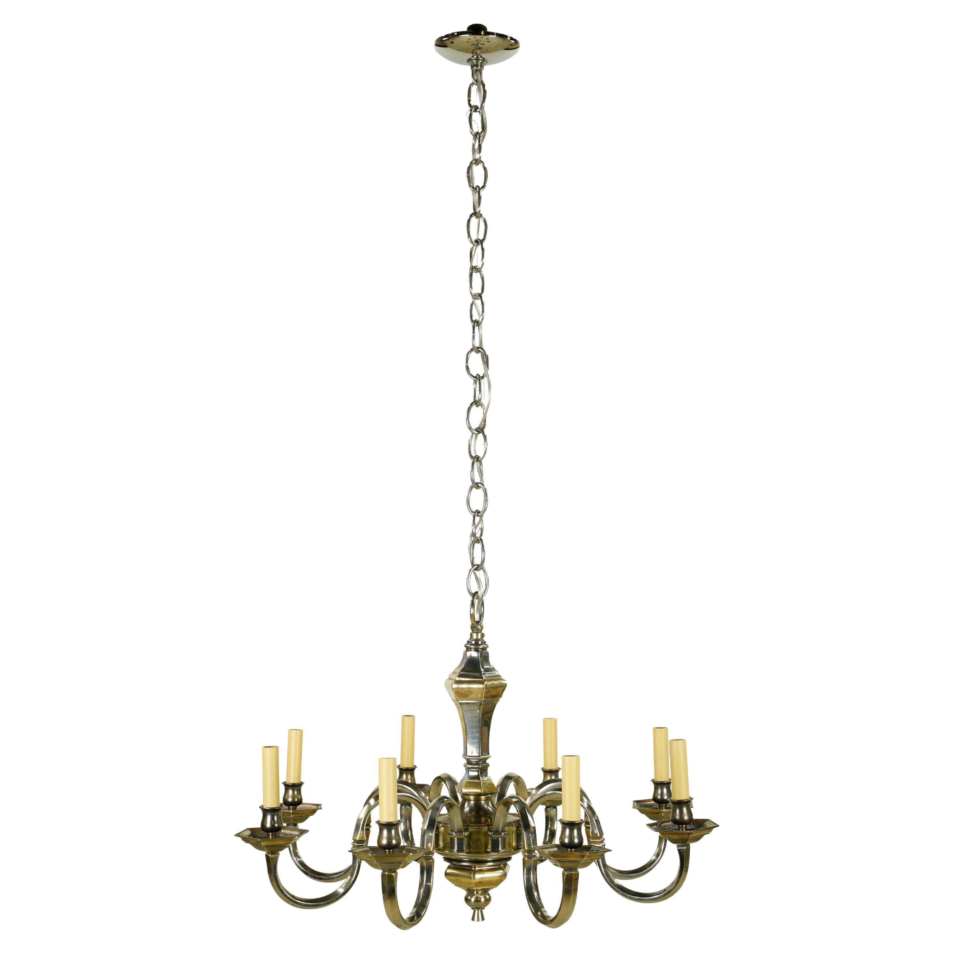 Lampadario in stile olandese a 8 bracci in ottone nichelato bicolore