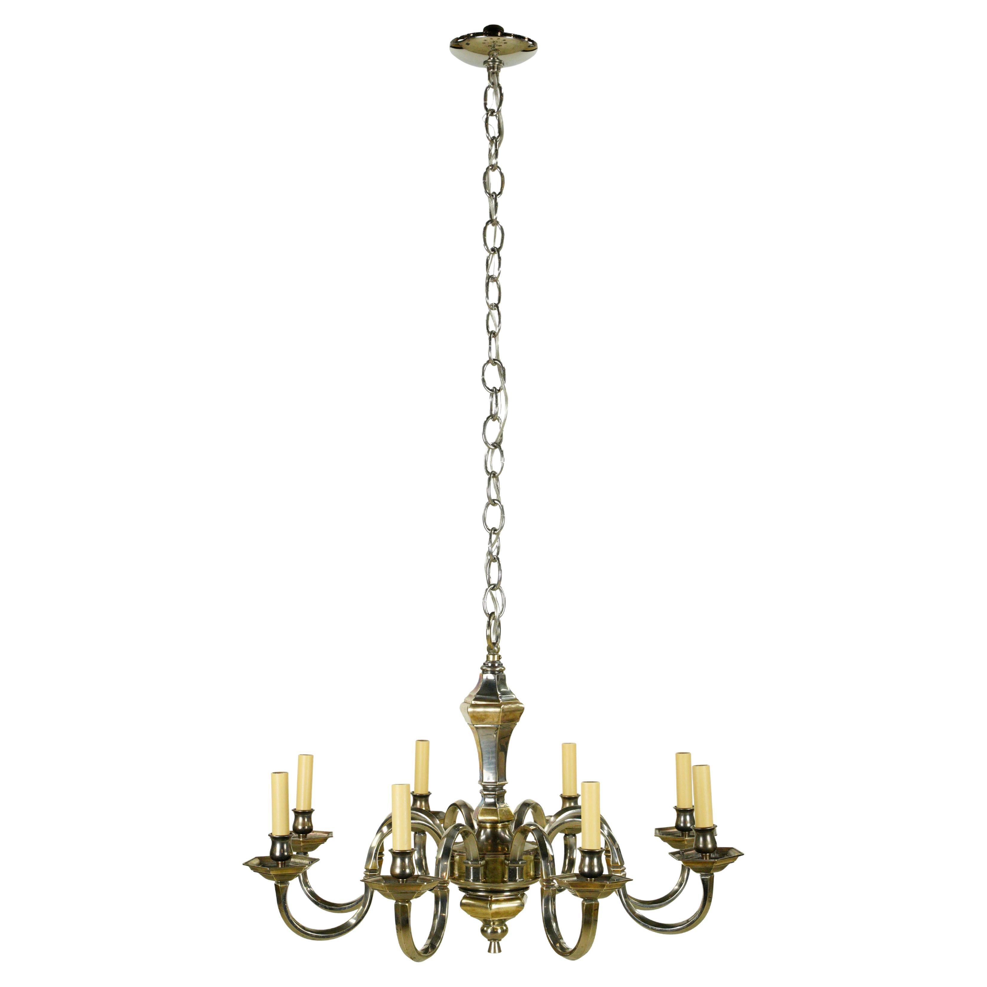 Dutch Style 8 Arm Two Tone Nickel Brass Chandelier