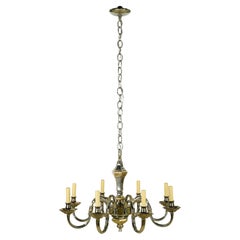 Vintage Dutch Style 8 Arm Two Tone Nickel Brass Chandelier