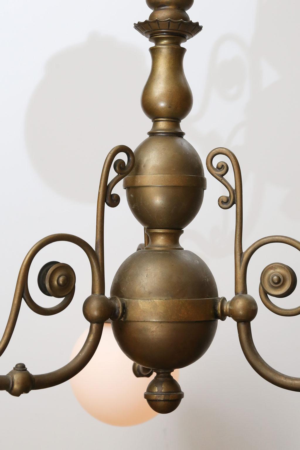 Belgian Dutch Style Chandelier with original Milk glass Globes