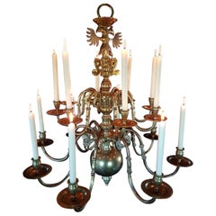 Dutch Style Bronze Chandelier, Early 1800