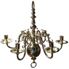 Dutch Style French Polished Brass Six-Light Chandelier, 19th Century
