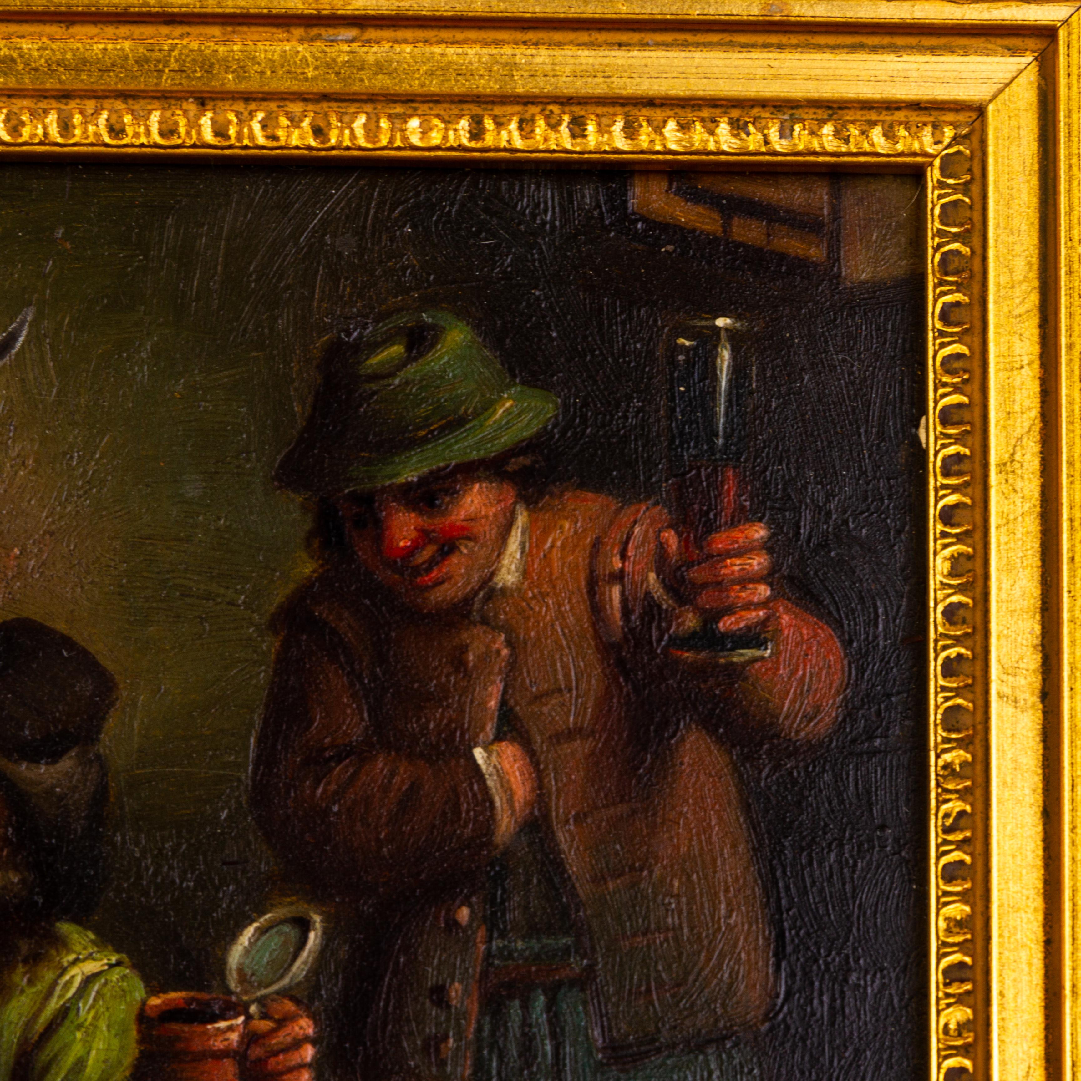 Dutch Tavern Scene After Teniers 19th Century Oil In Good Condition For Sale In Nottingham, GB