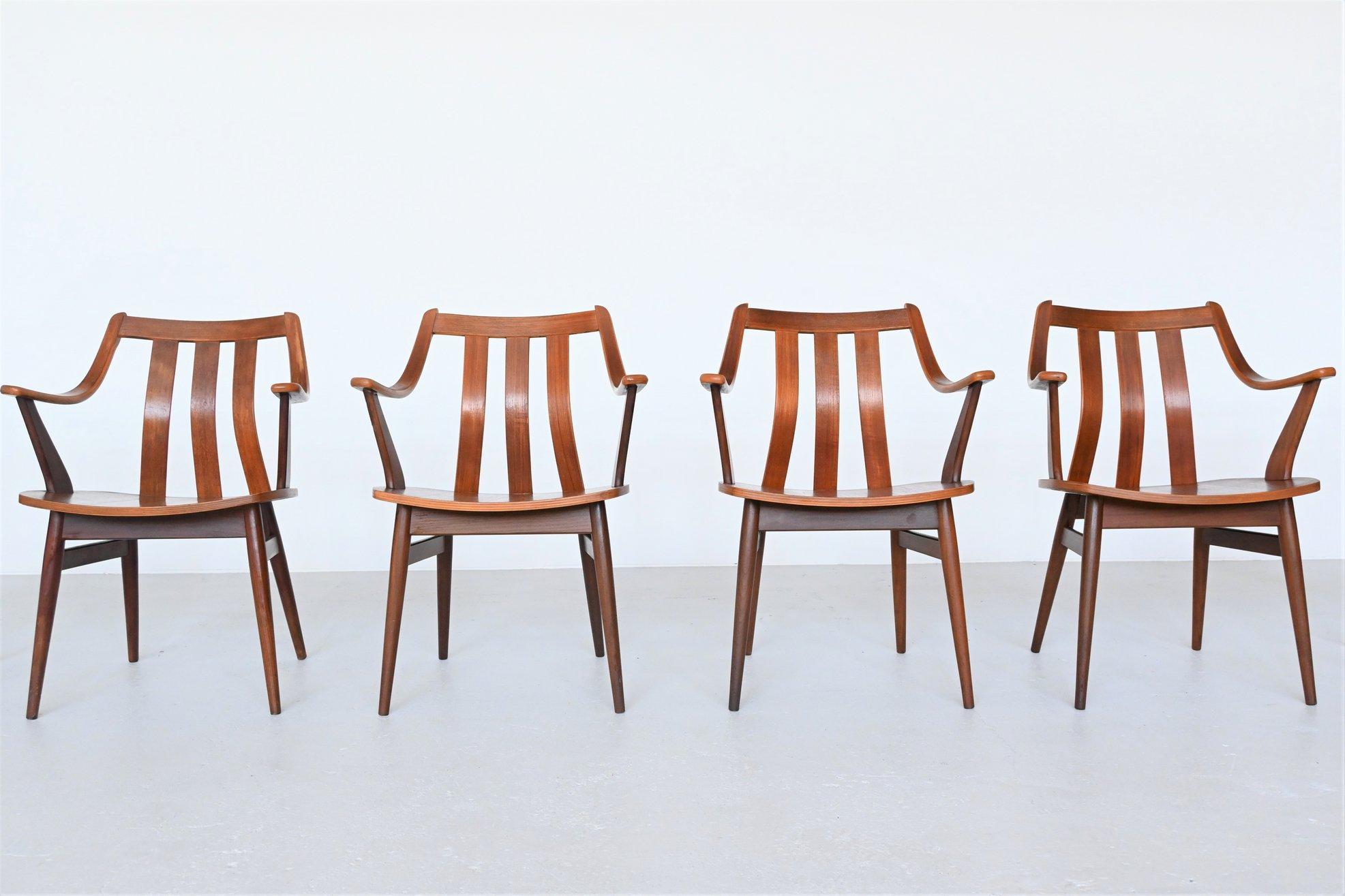 Mid-Century Modern Dutch Teak Plywood Chairs Hans Brattrud Style, 1960