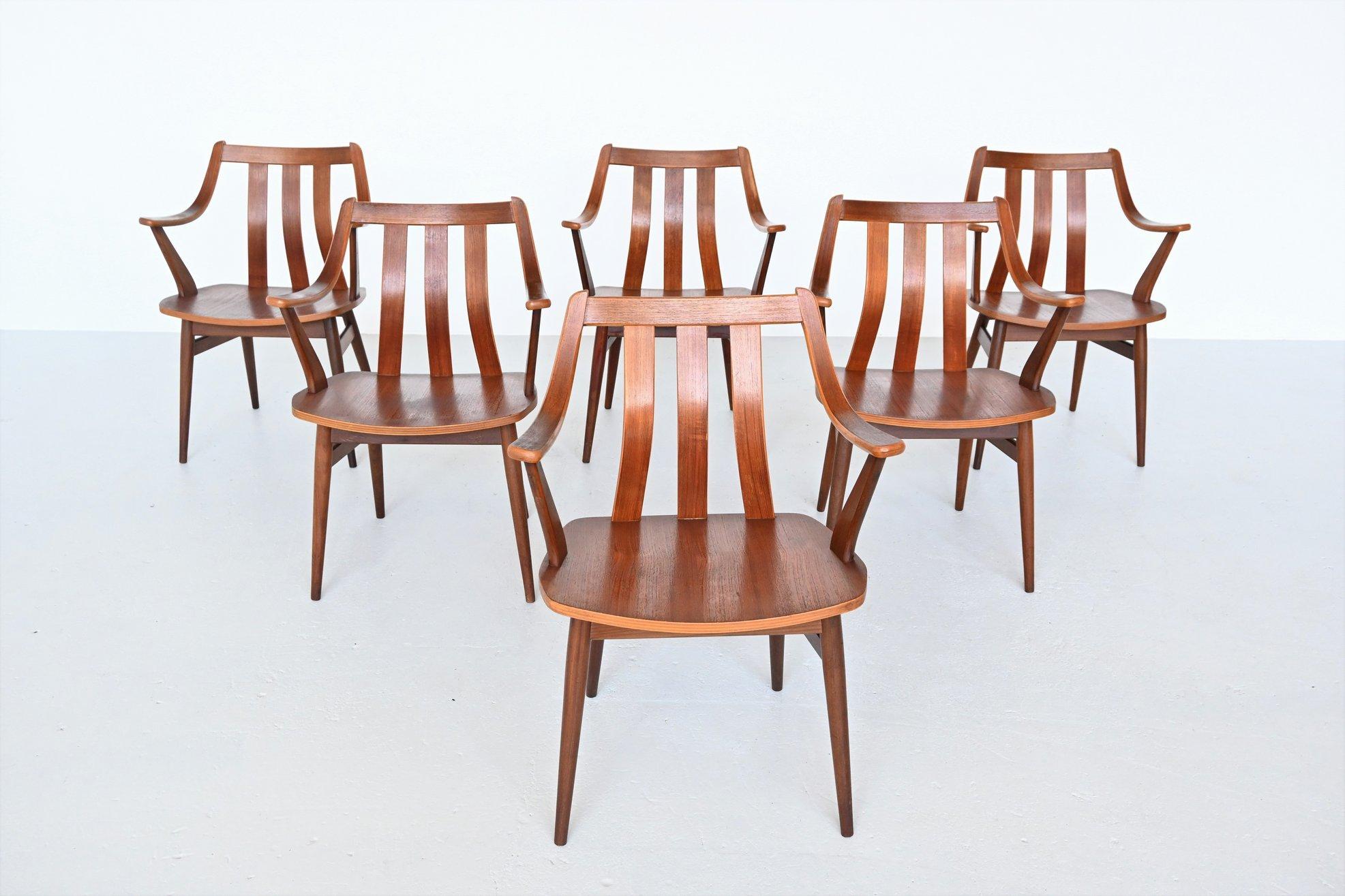 Dutch Teak Plywood Chairs Hans Brattrud Style, 1960 In Good Condition In Etten-Leur, NL