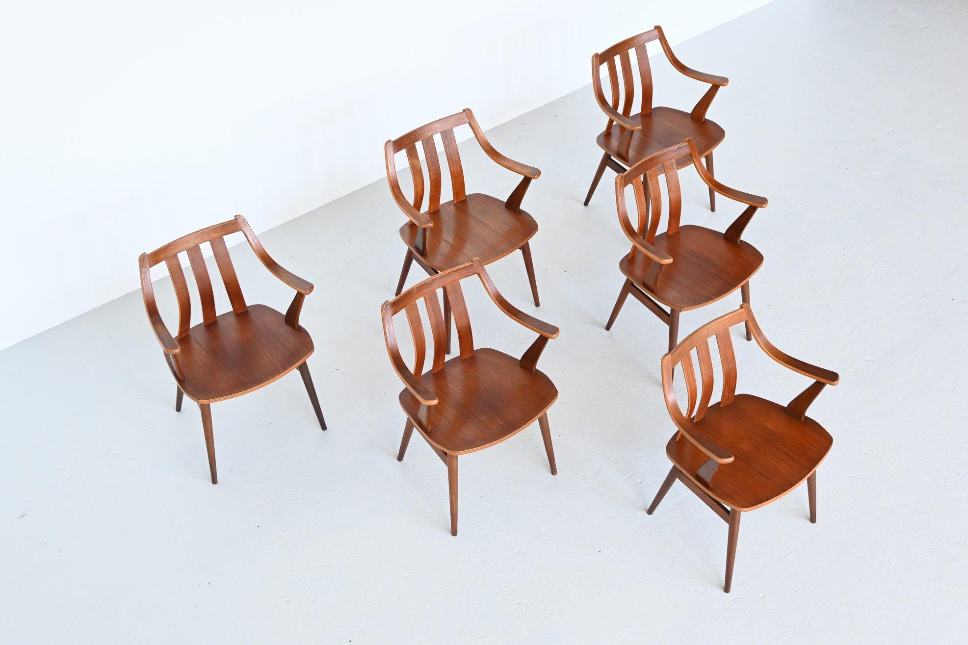 Mid-20th Century Dutch Teak Plywood Chairs Hans Brattrud Style, 1960