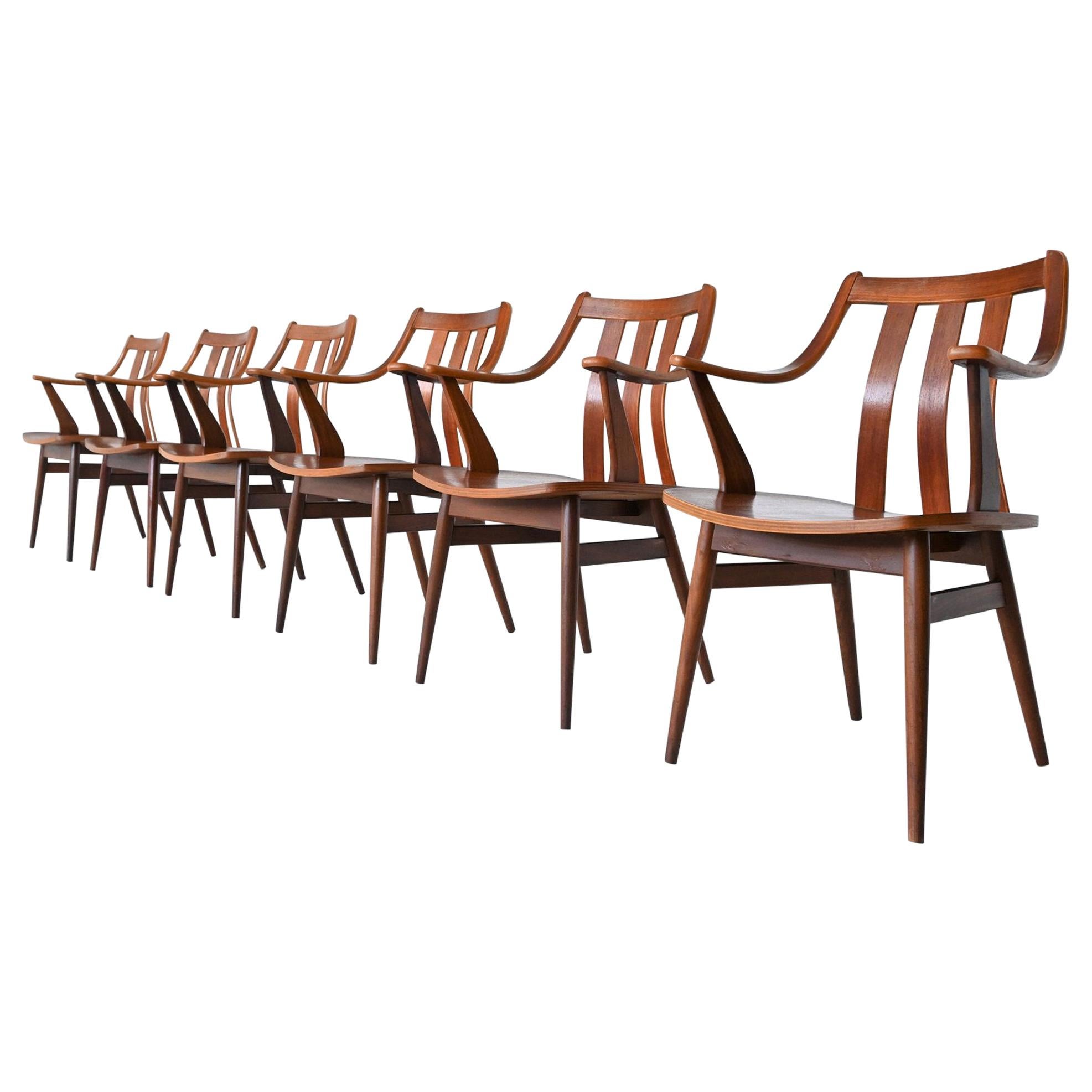 Dutch Teak Plywood Chairs Hans Brattrud Style, 1960