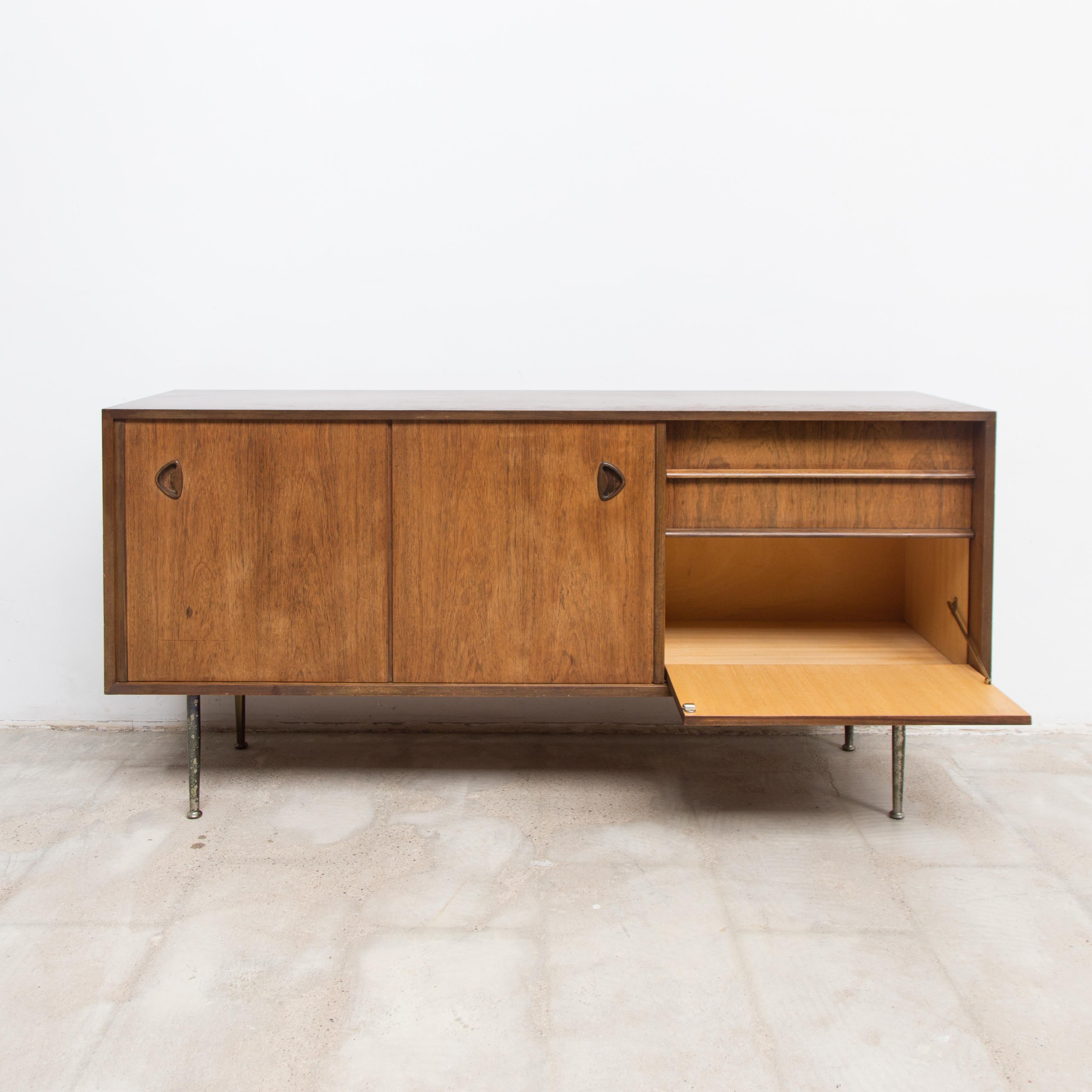 Brass Dutch Teak Sideboard Designed by William Watting