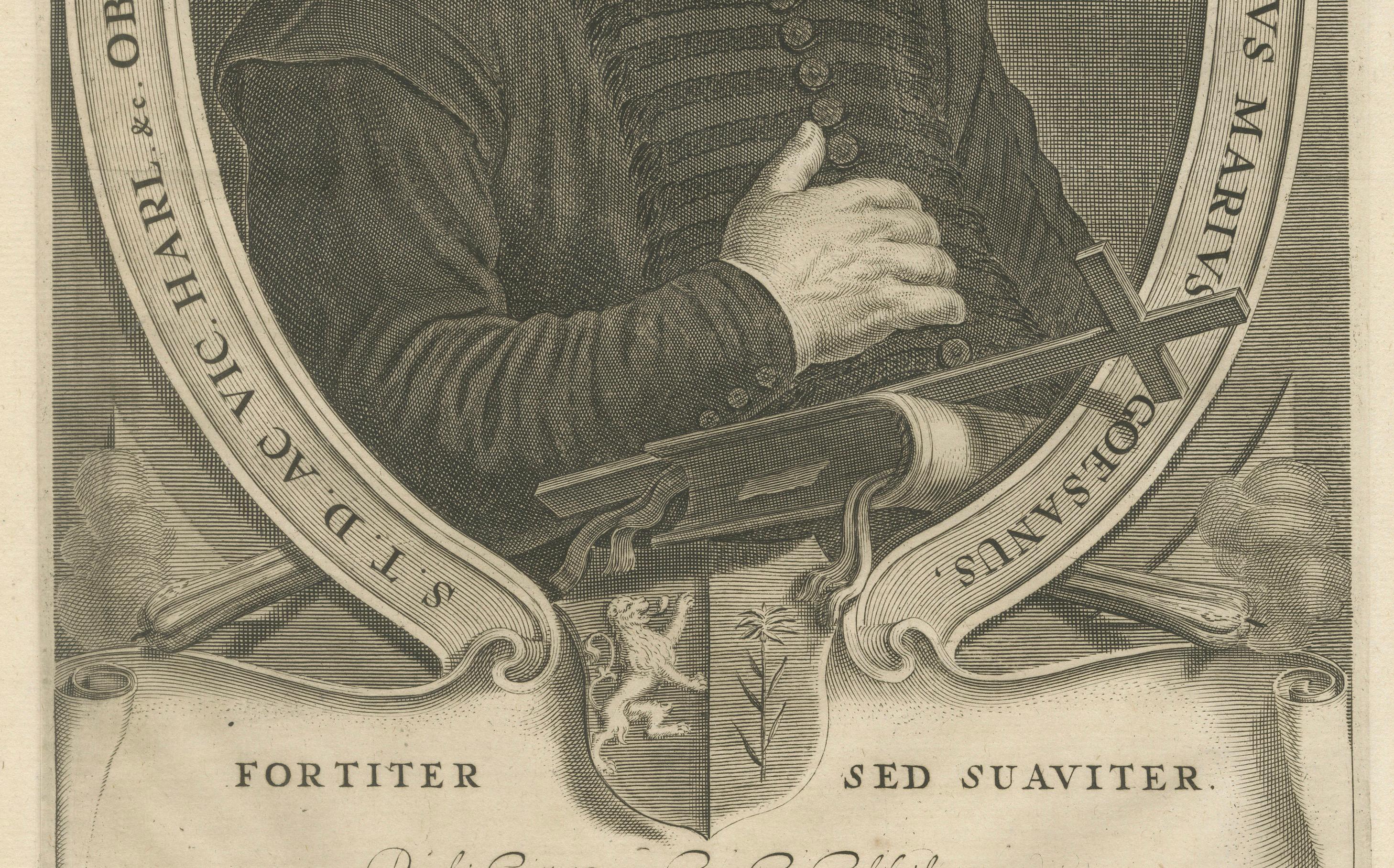 Portrait de théologien néerlandais - Leonardus Marius par Adriaen Matham, vers 1651 Bon état - En vente à Langweer, NL