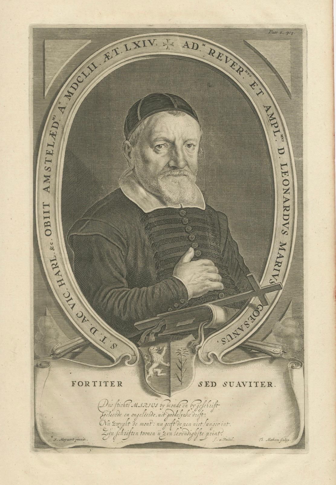 Portrait de théologien néerlandais - Leonardus Marius par Adriaen Matham, vers 1651 en vente 1