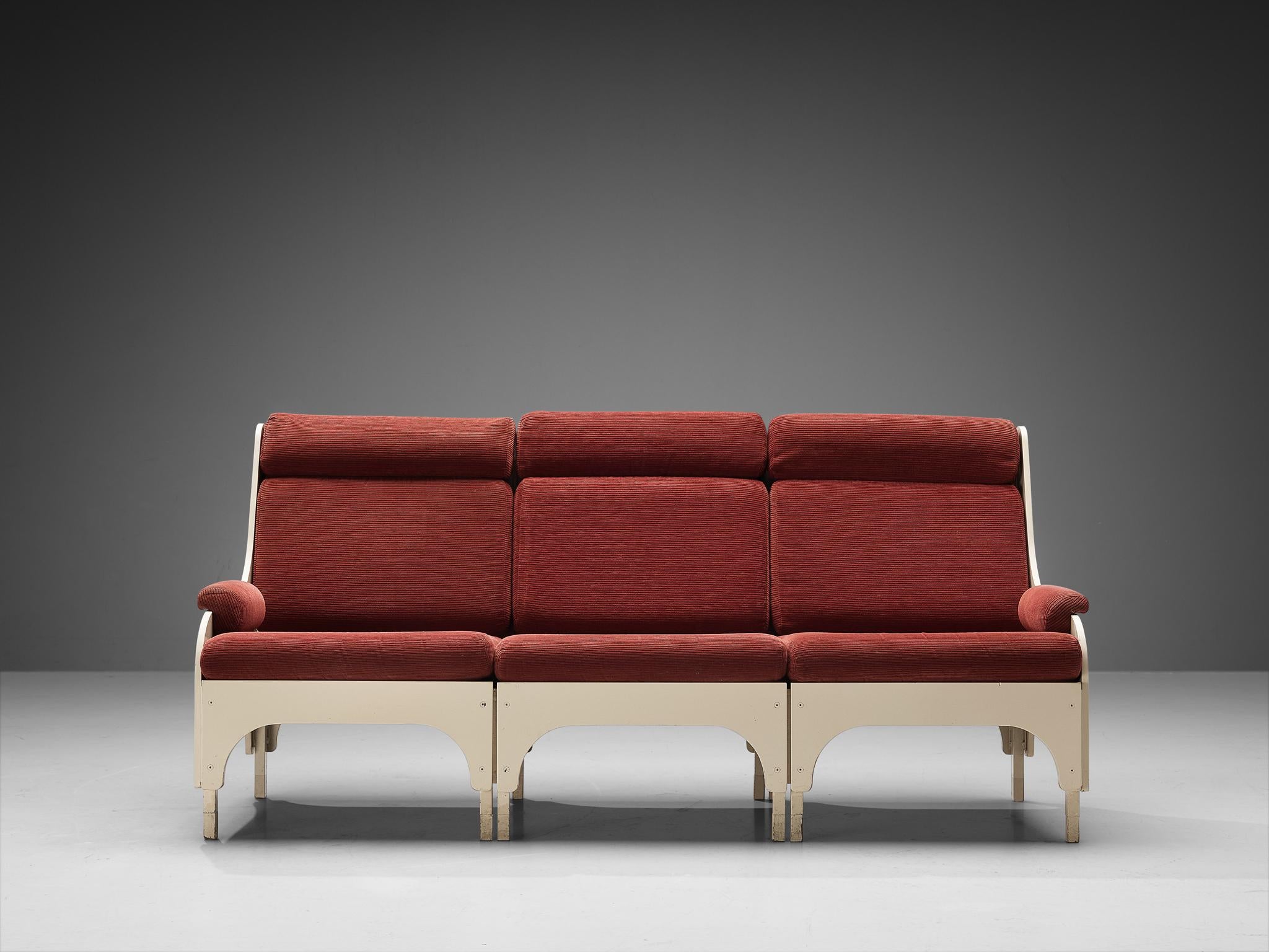 Dutch Three Seat Sofa in Burgundy Red Upholstery In Good Condition For Sale In Waalwijk, NL