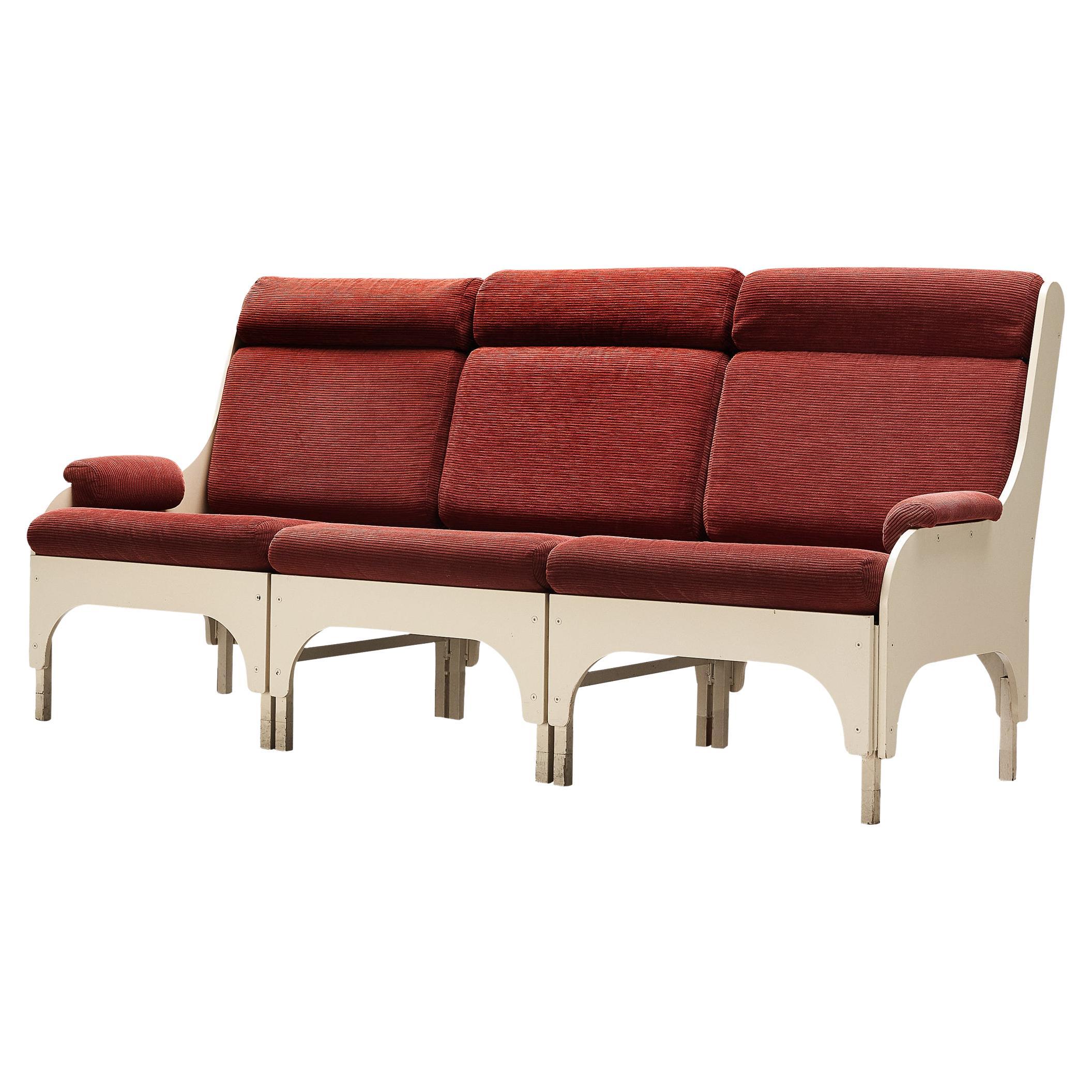 Dutch Three Seat Sofa in Burgundy Red Upholstery For Sale