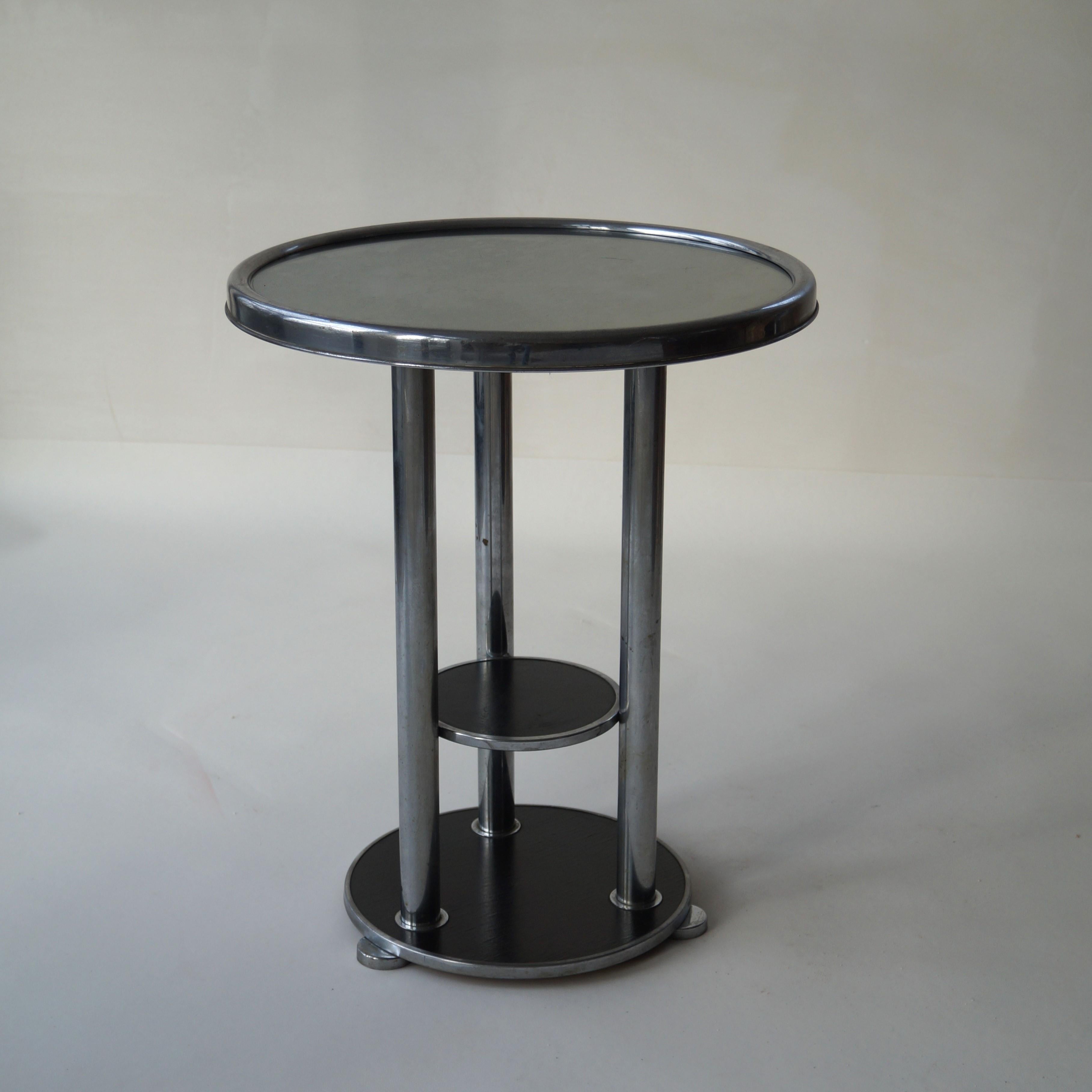 Metal Dutch three tiered Bauhaus side table, 1930s For Sale