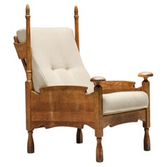 Used Dutch Throne Chair in Wood & Fabric, circa 1950s