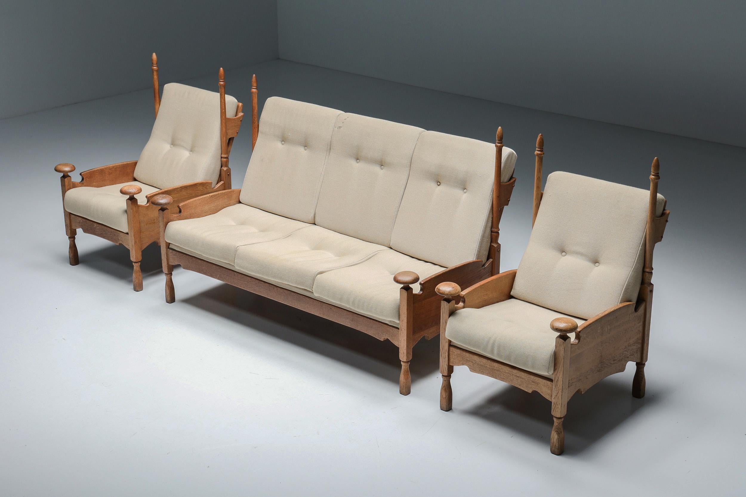 Dutch Throne Three Seater Sofa in Wood & Fabric, 1950s 10