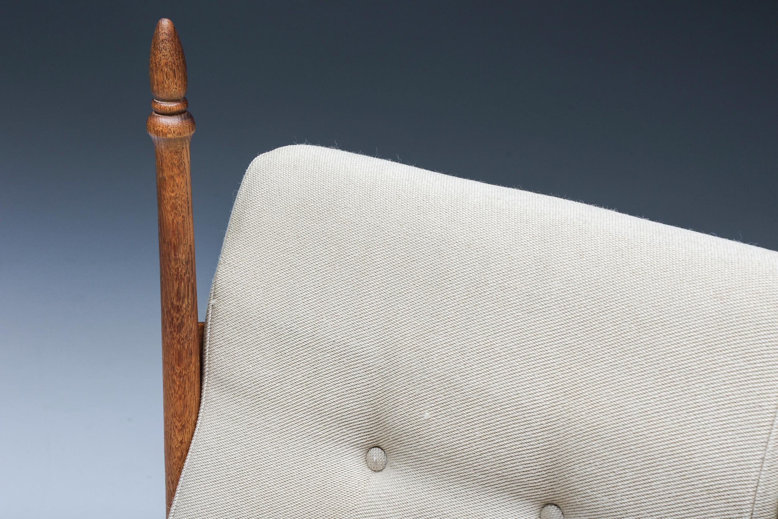 Dutch Throne Three Seater Sofa in Wood & Fabric, 1950s 3