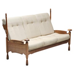 Dutch Throne Three Seater Sofa in Wood & Fabric, 1950s