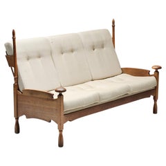 Dutch Throne Three Seater Sofa in Wood & Fabric, circa 1950s