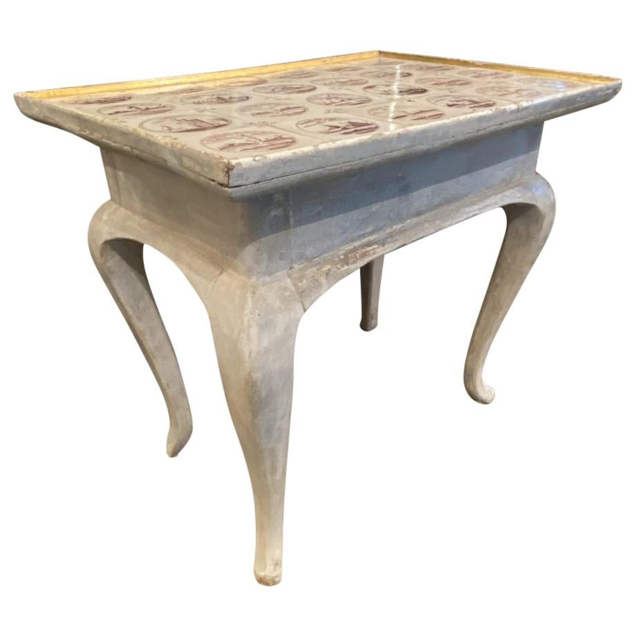 Table d'appoint/table basse hollandaise à plateau en carreaux en vente